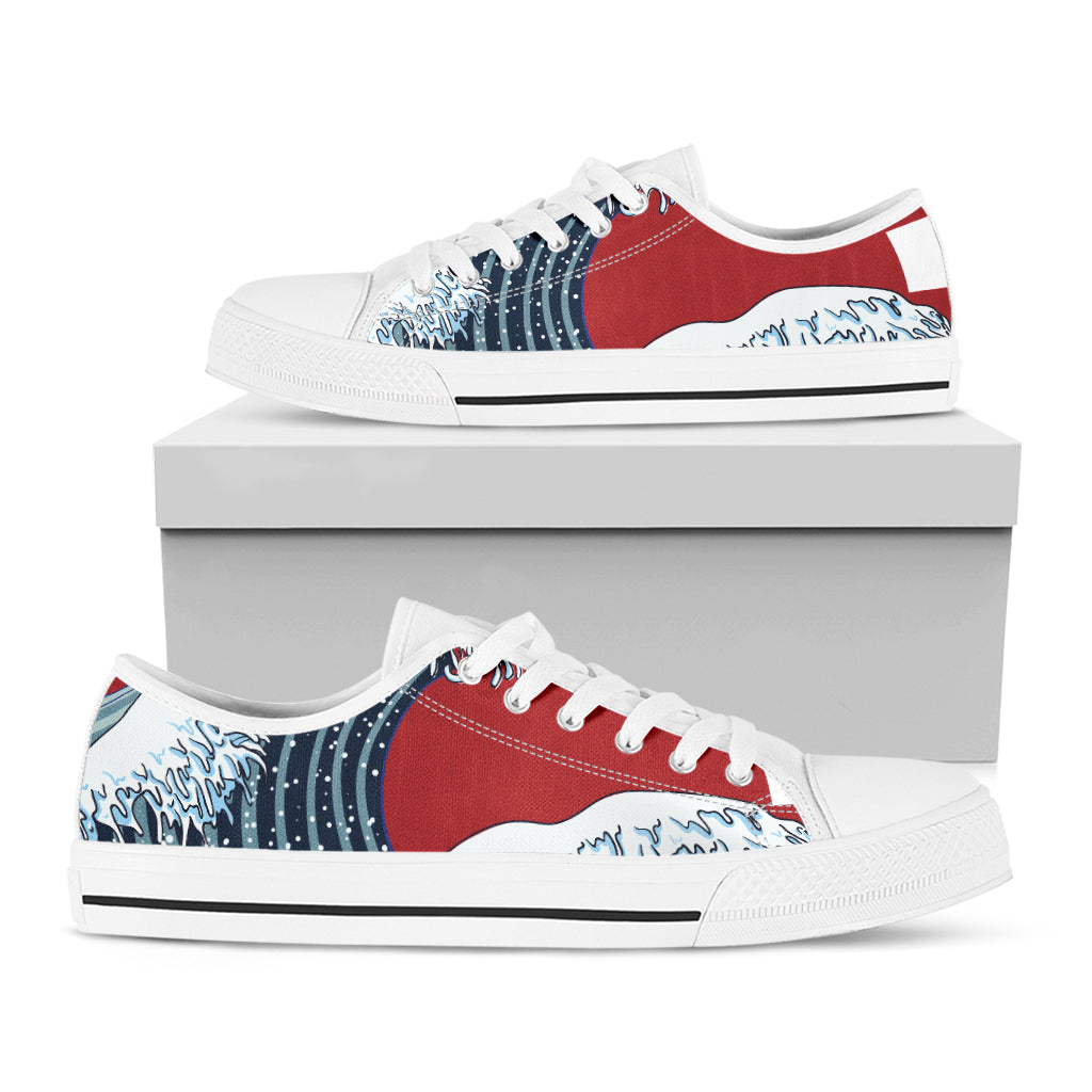 The Great Kanagawa Wave Print White Low Top Shoes