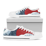 The Great Kanagawa Wave Print White Low Top Shoes