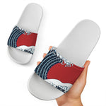 The Great Kanagawa Wave Print White Slide Sandals