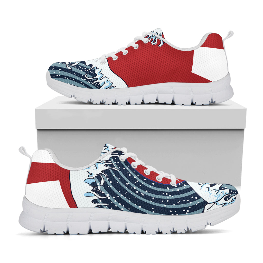 The Great Kanagawa Wave Print White Sneakers