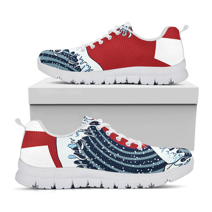 The Great Kanagawa Wave Print White Sneakers