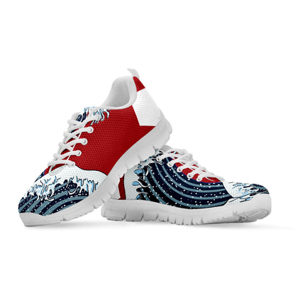 The Great Kanagawa Wave Print White Sneakers