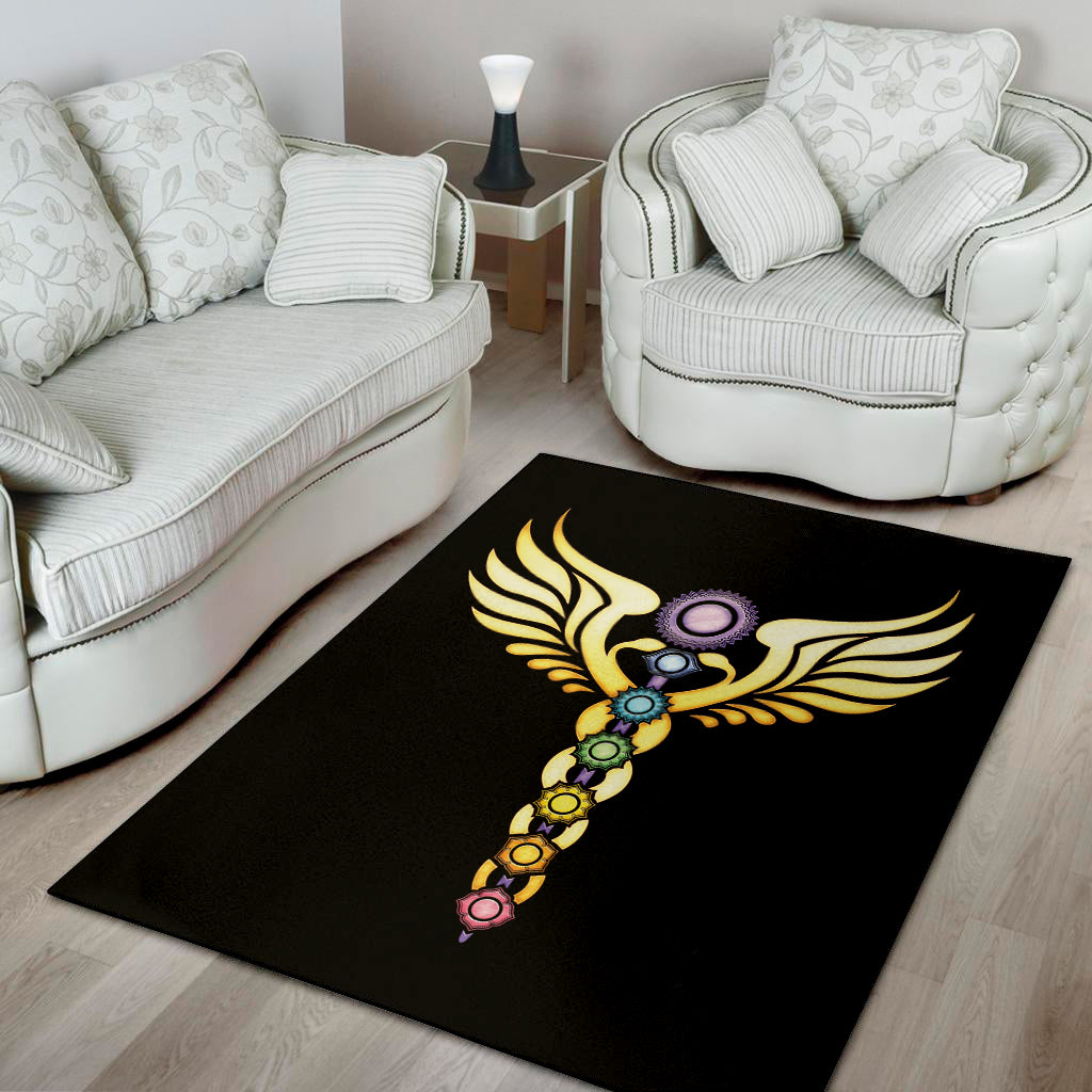 The Seven Chakras Caduceus Print Area Rug