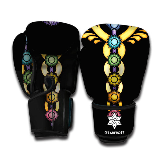 The Seven Chakras Caduceus Print Boxing Gloves