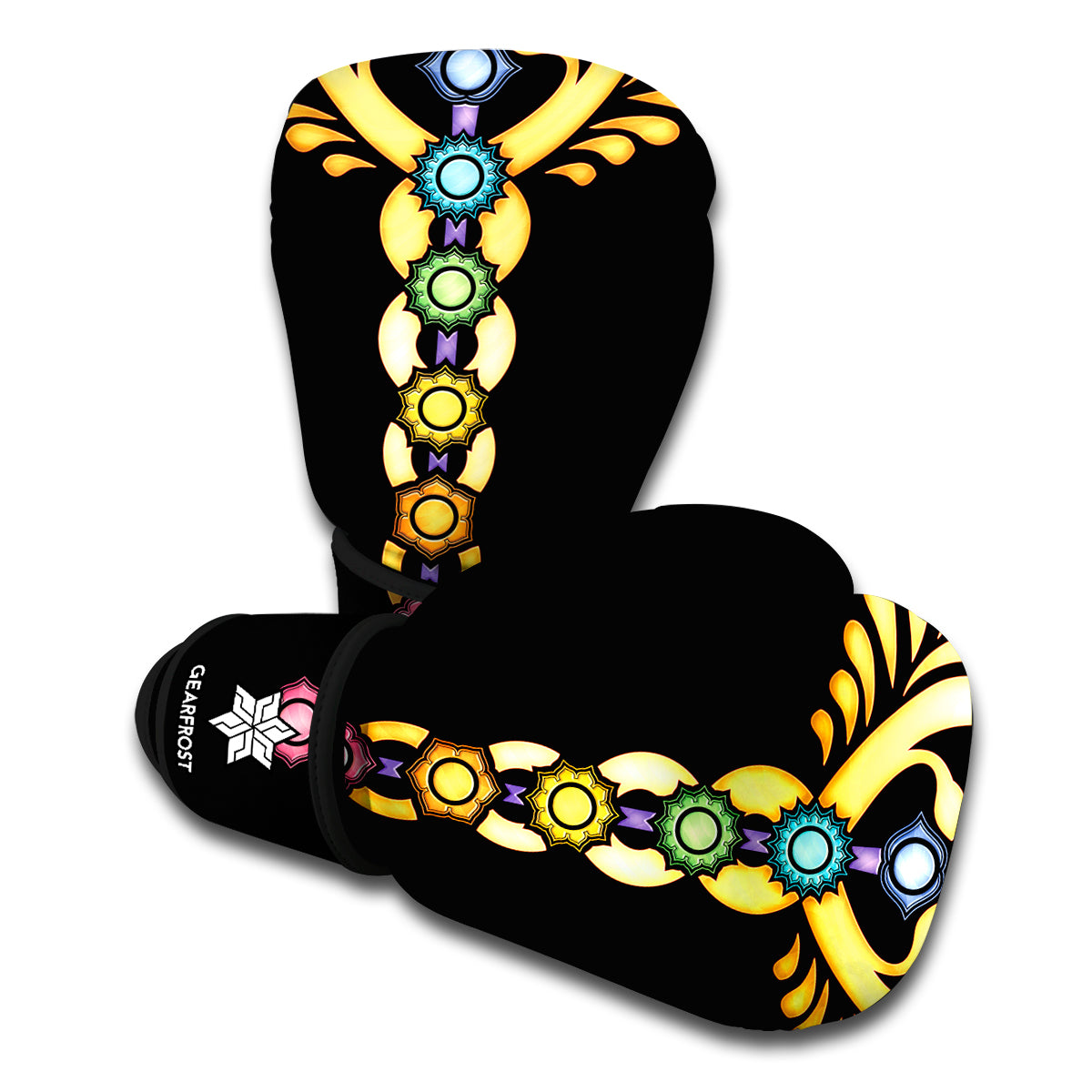 The Seven Chakras Caduceus Print Boxing Gloves