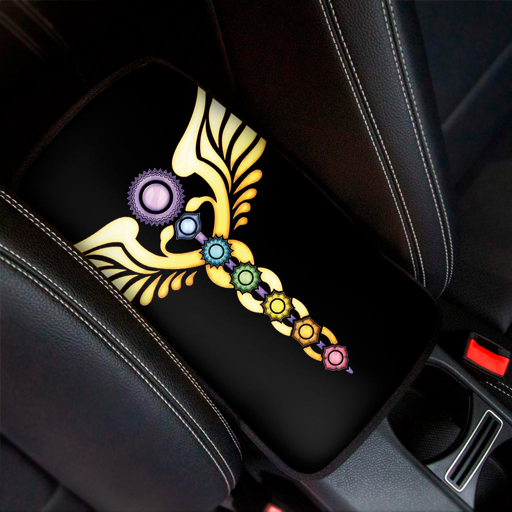 The Seven Chakras Caduceus Print Car Center Console Cover