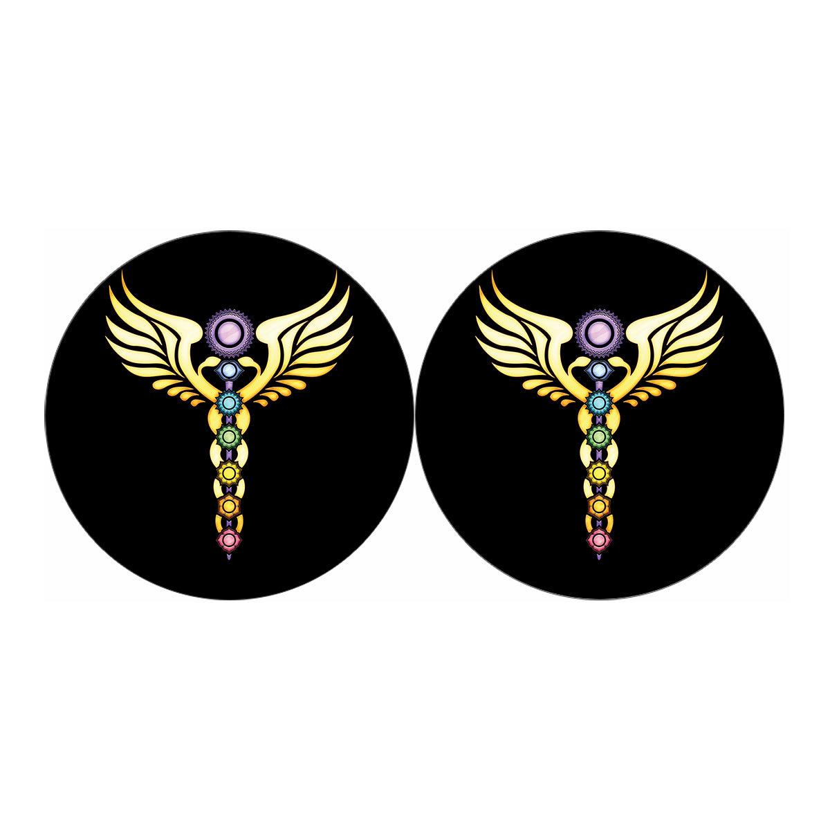 The Seven Chakras Caduceus Print Car Coasters