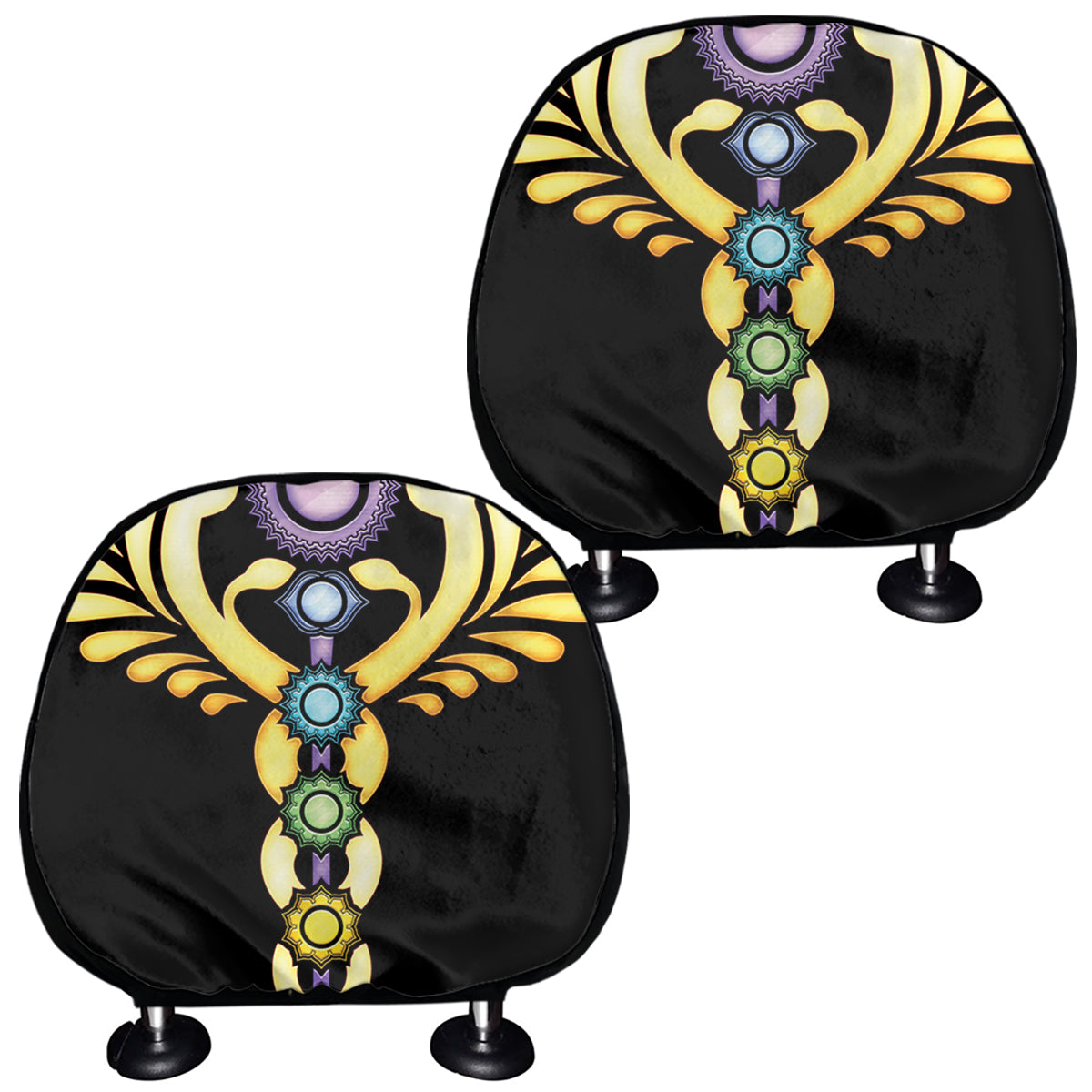 The Seven Chakras Caduceus Print Car Headrest Covers
