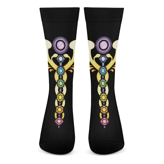 The Seven Chakras Caduceus Print Crew Socks