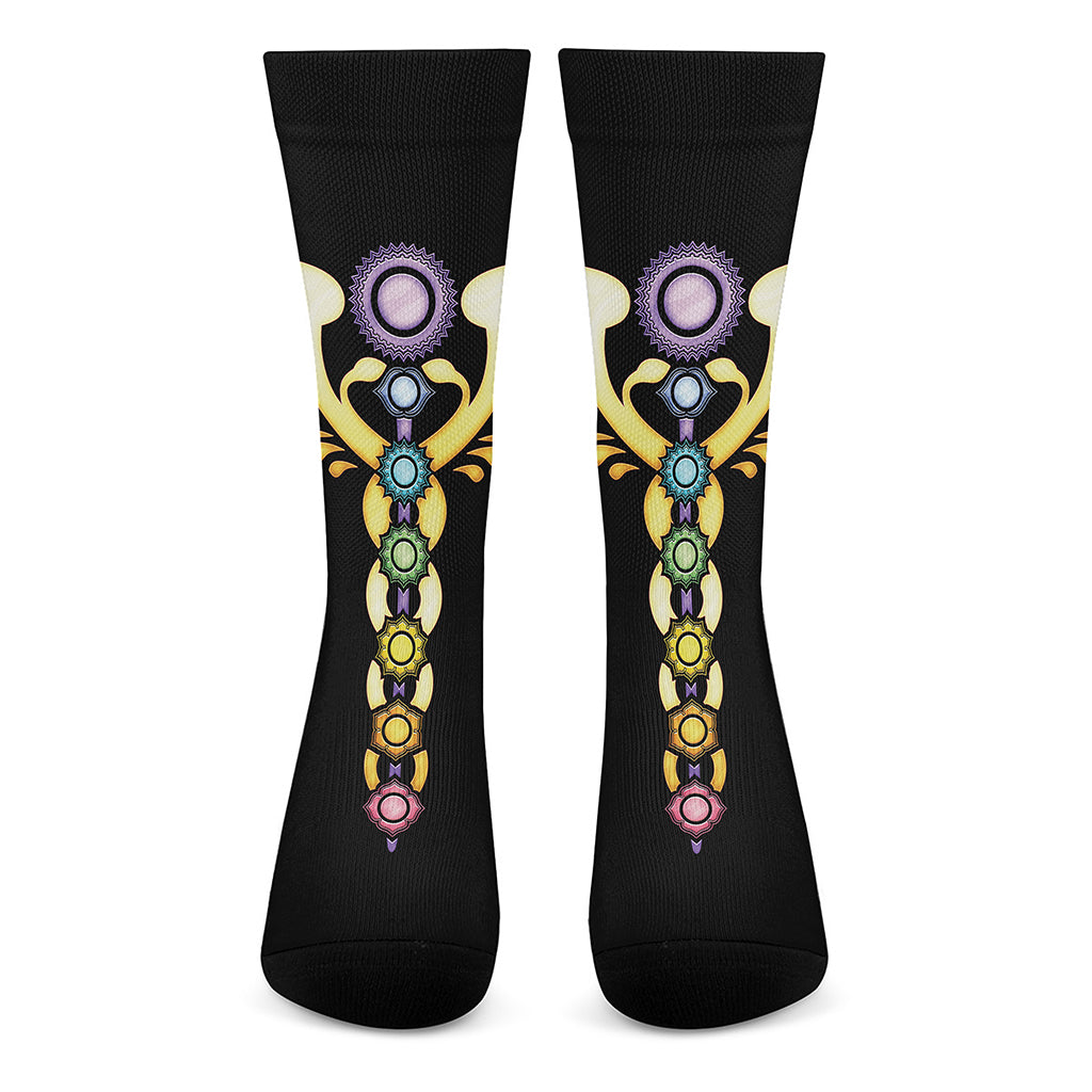 The Seven Chakras Caduceus Print Crew Socks