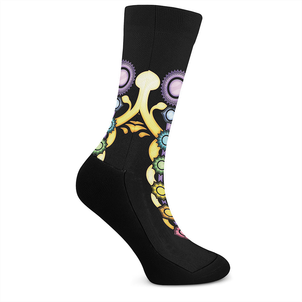 The Seven Chakras Caduceus Print Crew Socks