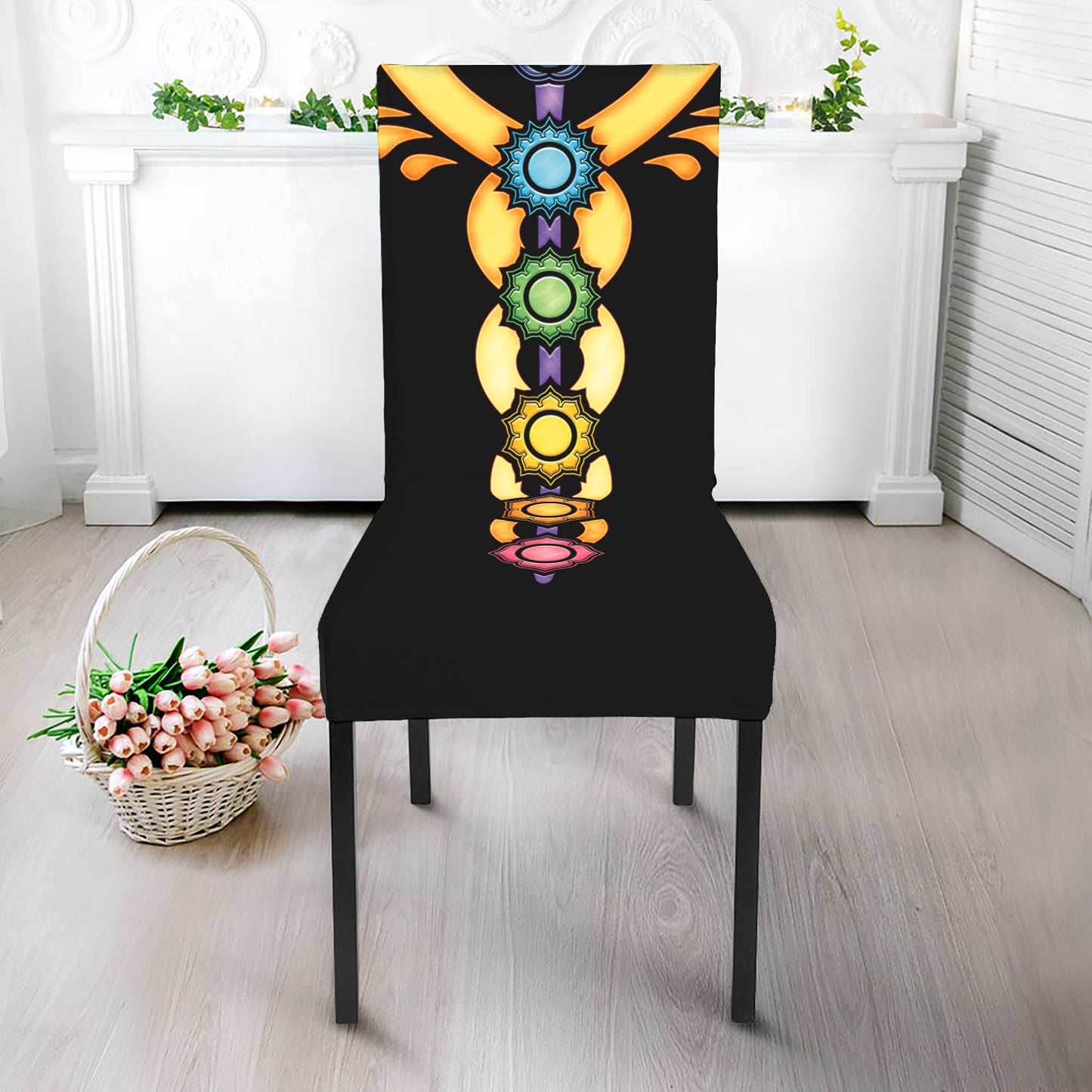 The Seven Chakras Caduceus Print Dining Chair Slipcover