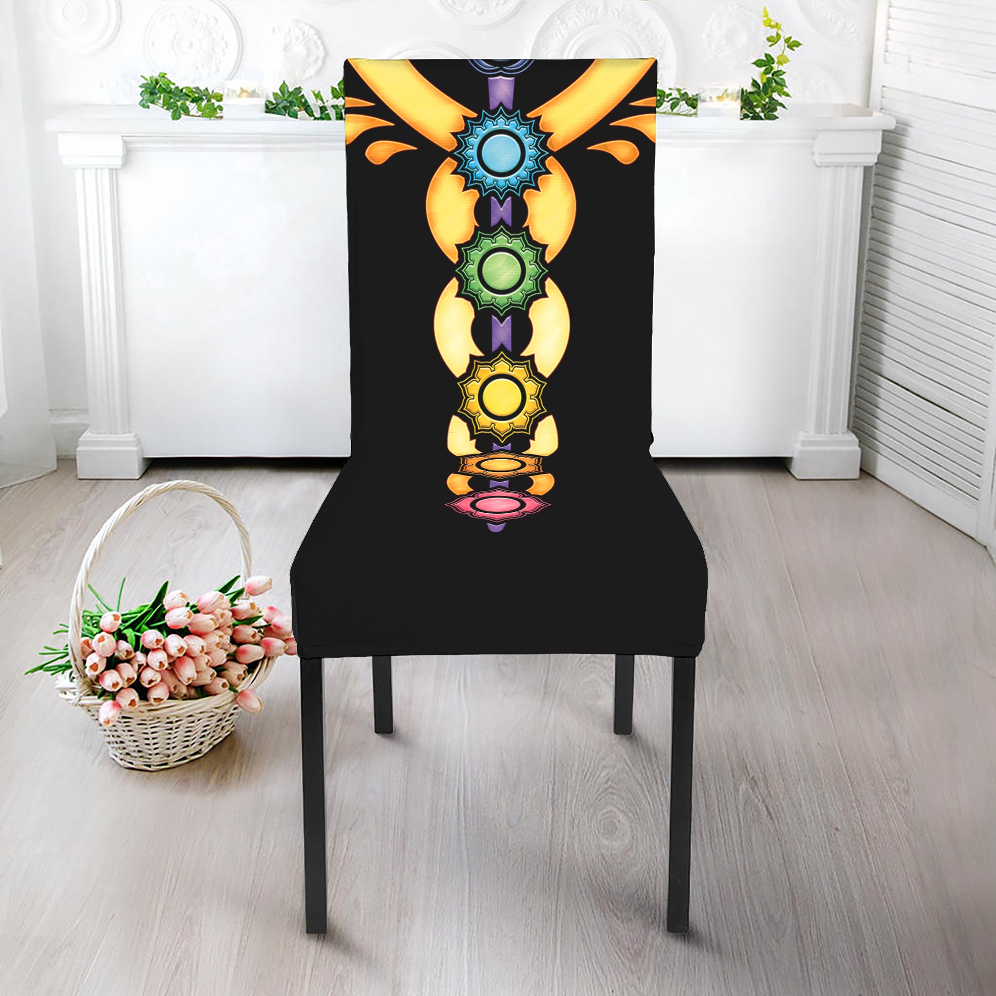 The Seven Chakras Caduceus Print Dining Chair Slipcover