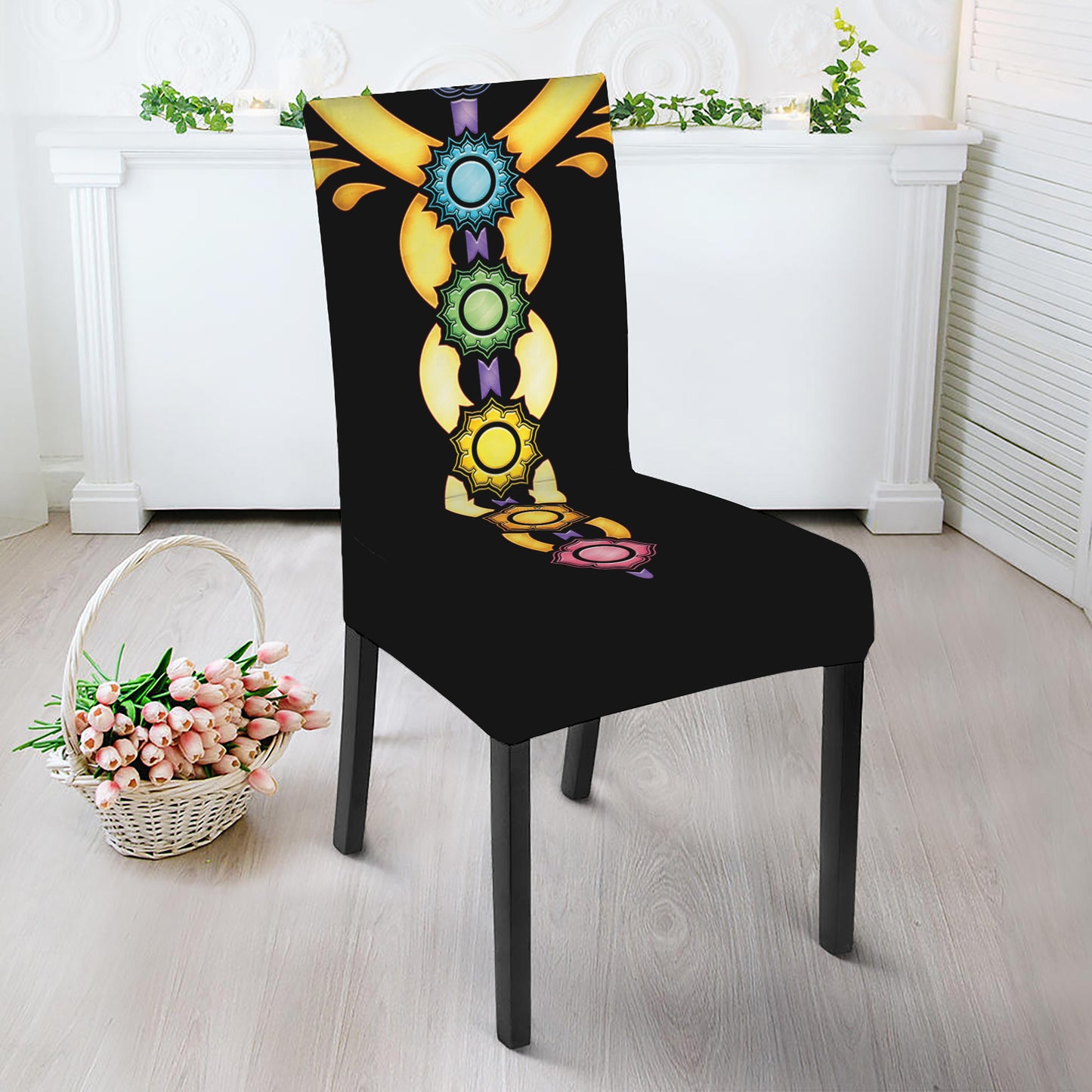 The Seven Chakras Caduceus Print Dining Chair Slipcover