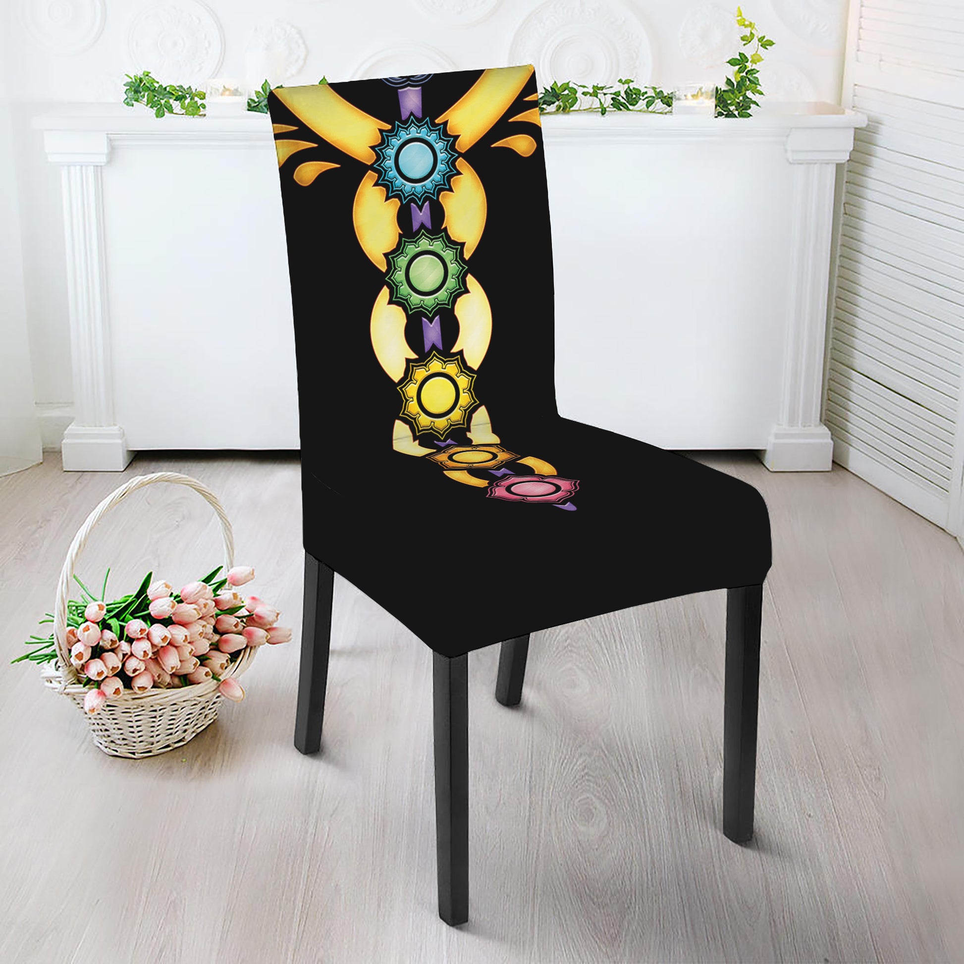 The Seven Chakras Caduceus Print Dining Chair Slipcover