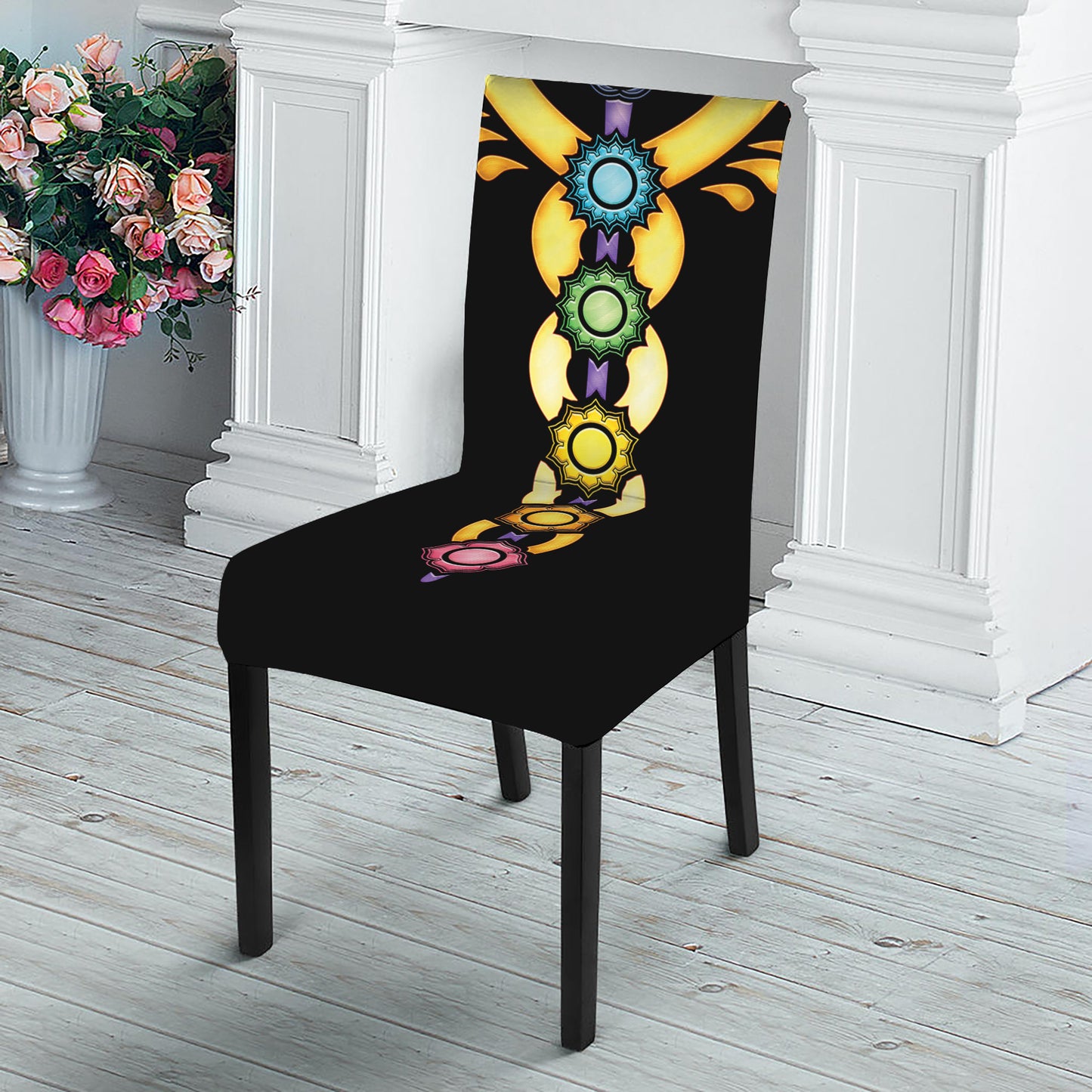 The Seven Chakras Caduceus Print Dining Chair Slipcover