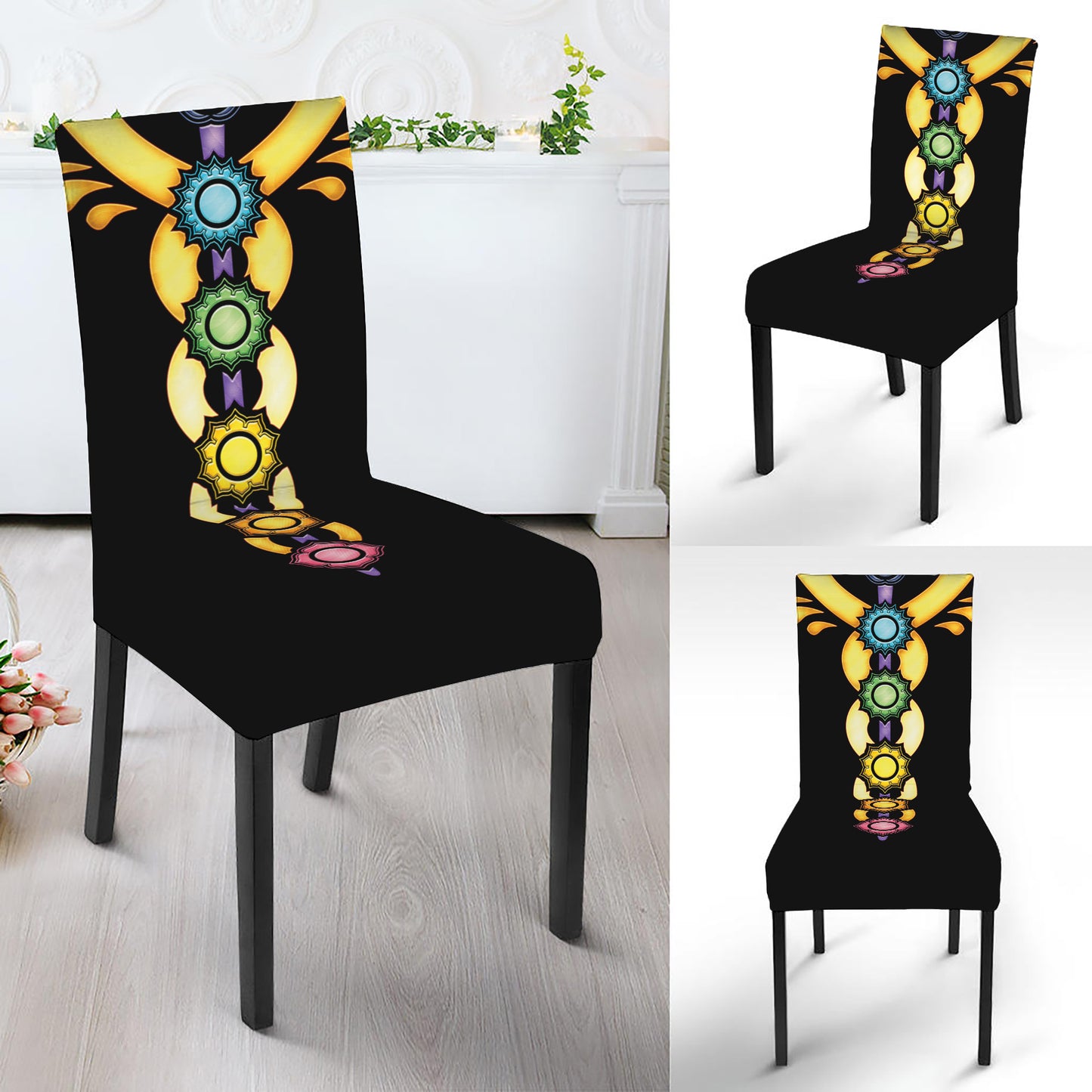 The Seven Chakras Caduceus Print Dining Chair Slipcover