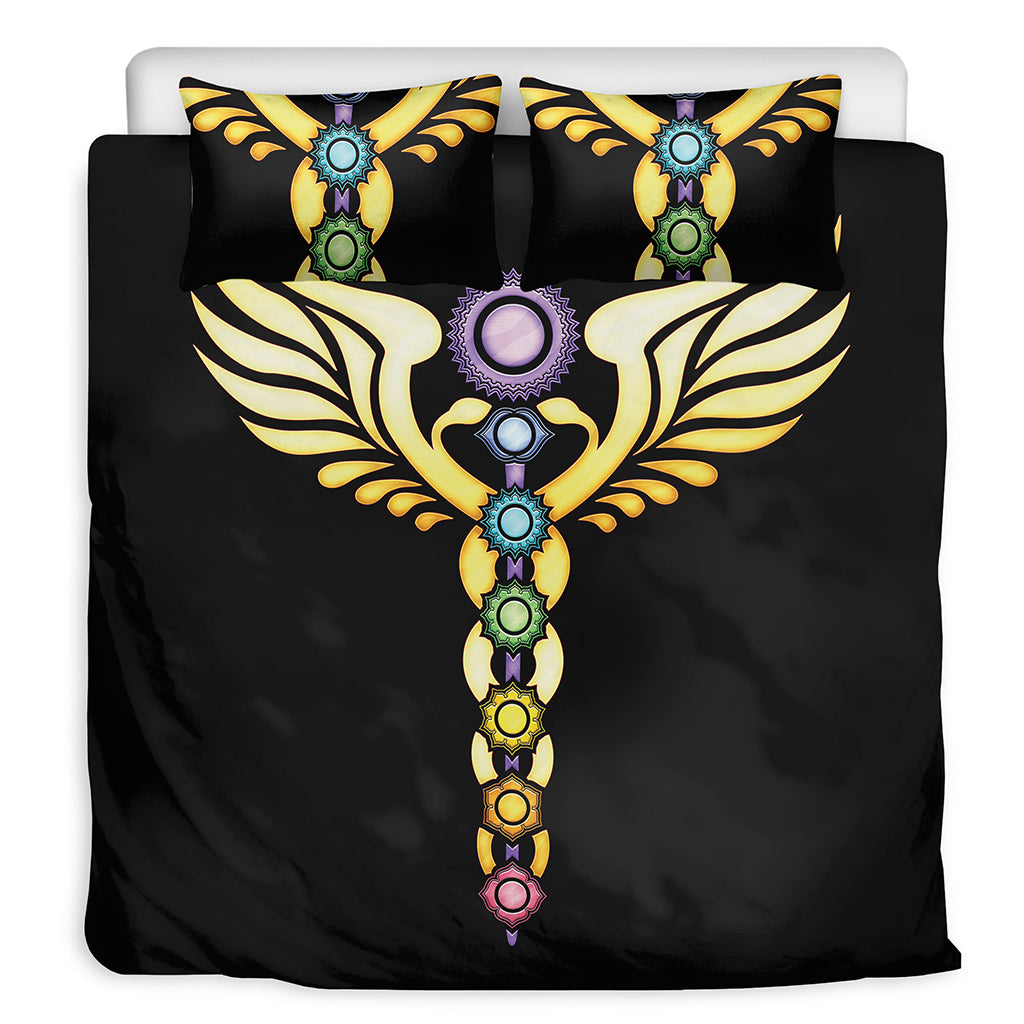 The Seven Chakras Caduceus Print Duvet Cover Bedding Set