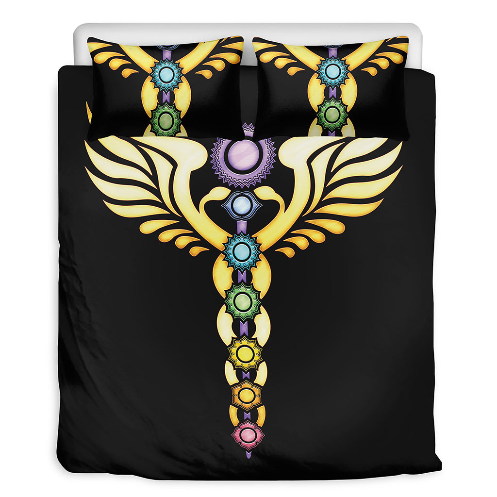 The Seven Chakras Caduceus Print Duvet Cover Bedding Set