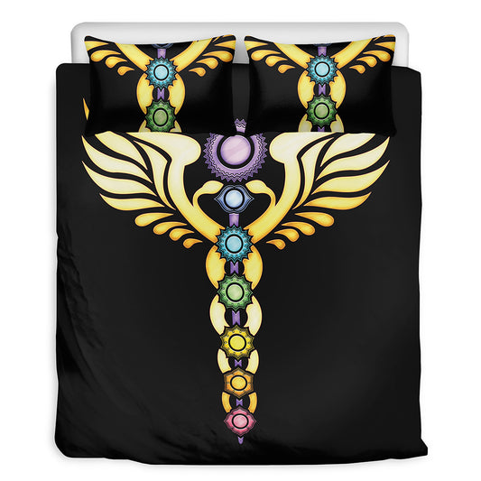 The Seven Chakras Caduceus Print Duvet Cover Bedding Set