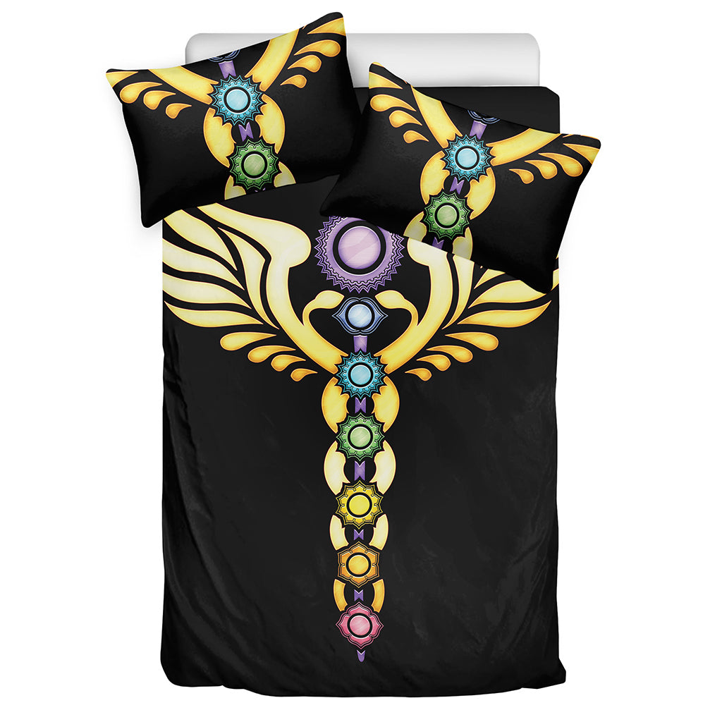 The Seven Chakras Caduceus Print Duvet Cover Bedding Set