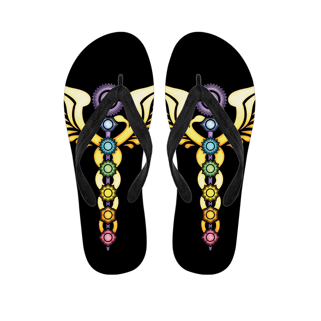 The Seven Chakras Caduceus Print Flip Flops