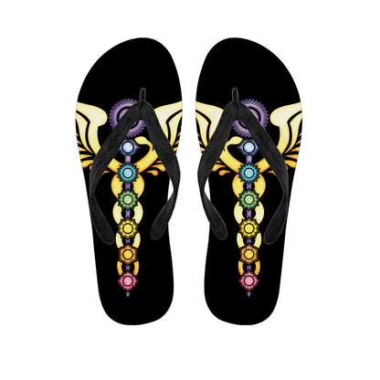 The Seven Chakras Caduceus Print Flip Flops