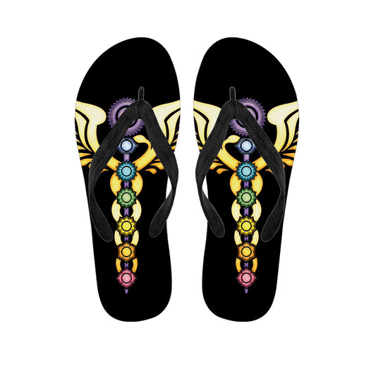 The Seven Chakras Caduceus Print Flip Flops
