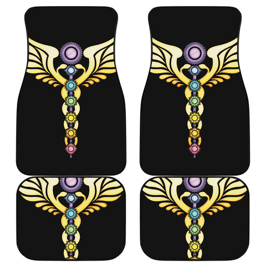 The Seven Chakras Caduceus Print Front and Back Car Floor Mats