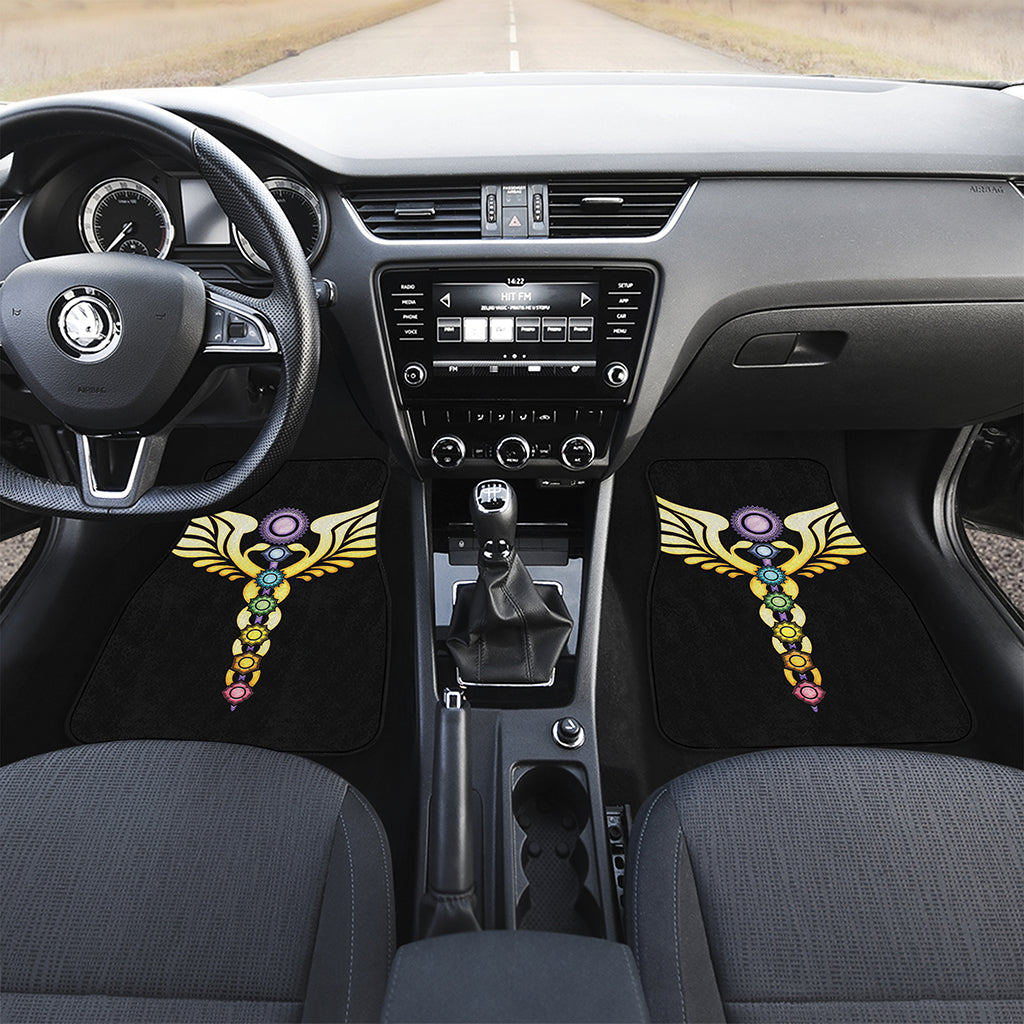 The Seven Chakras Caduceus Print Front and Back Car Floor Mats
