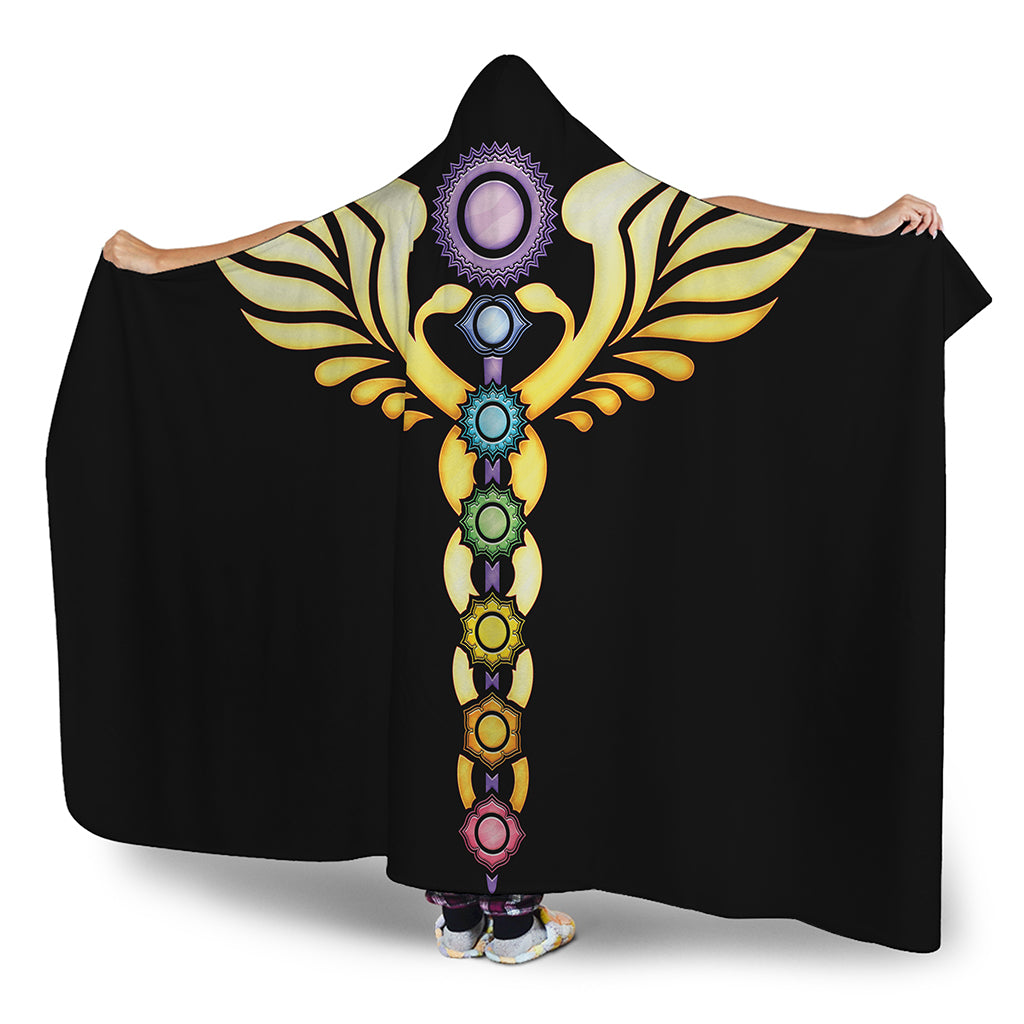 The Seven Chakras Caduceus Print Hooded Blanket