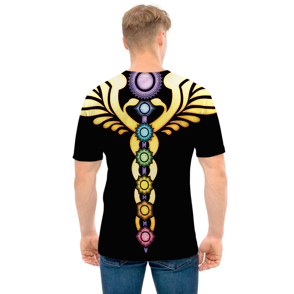 The Seven Chakras Caduceus Print Men's T-Shirt