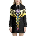 The Seven Chakras Caduceus Print Pullover Hoodie Dress