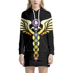 The Seven Chakras Caduceus Print Pullover Hoodie Dress