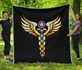 The Seven Chakras Caduceus Print Quilt
