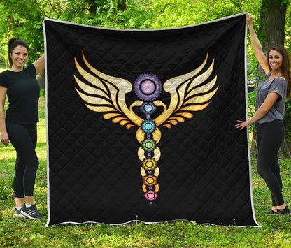 The Seven Chakras Caduceus Print Quilt