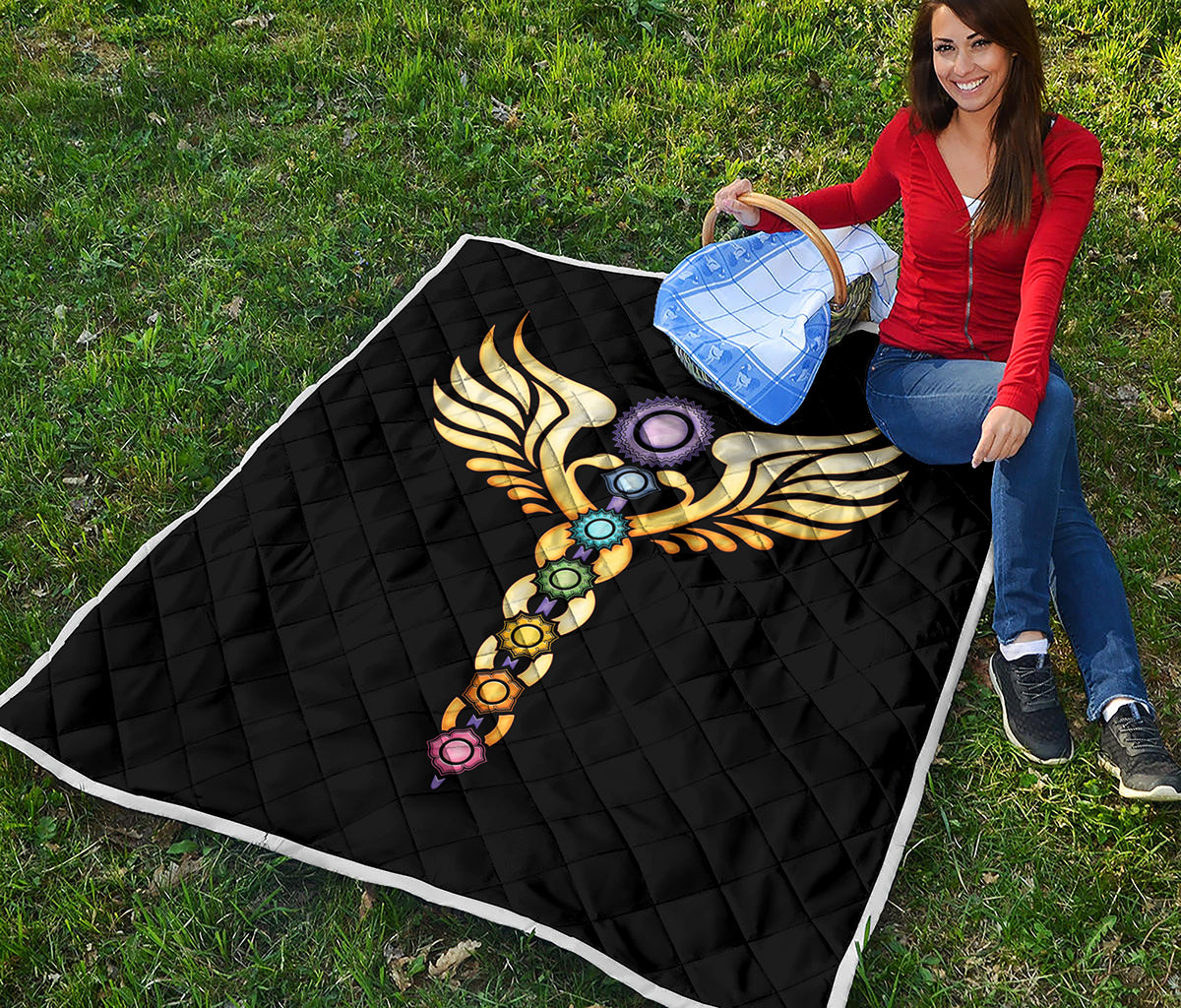 The Seven Chakras Caduceus Print Quilt