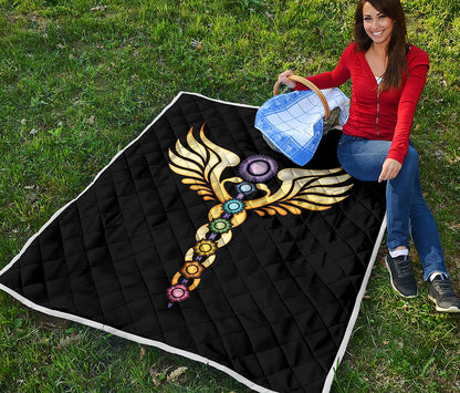The Seven Chakras Caduceus Print Quilt
