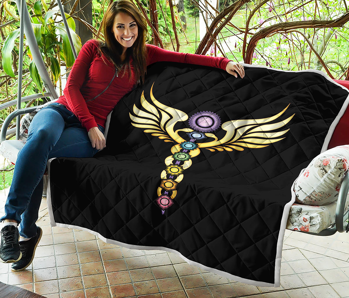 The Seven Chakras Caduceus Print Quilt