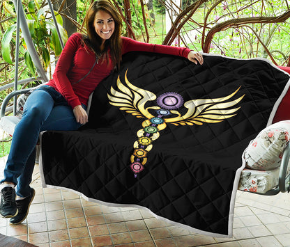 The Seven Chakras Caduceus Print Quilt
