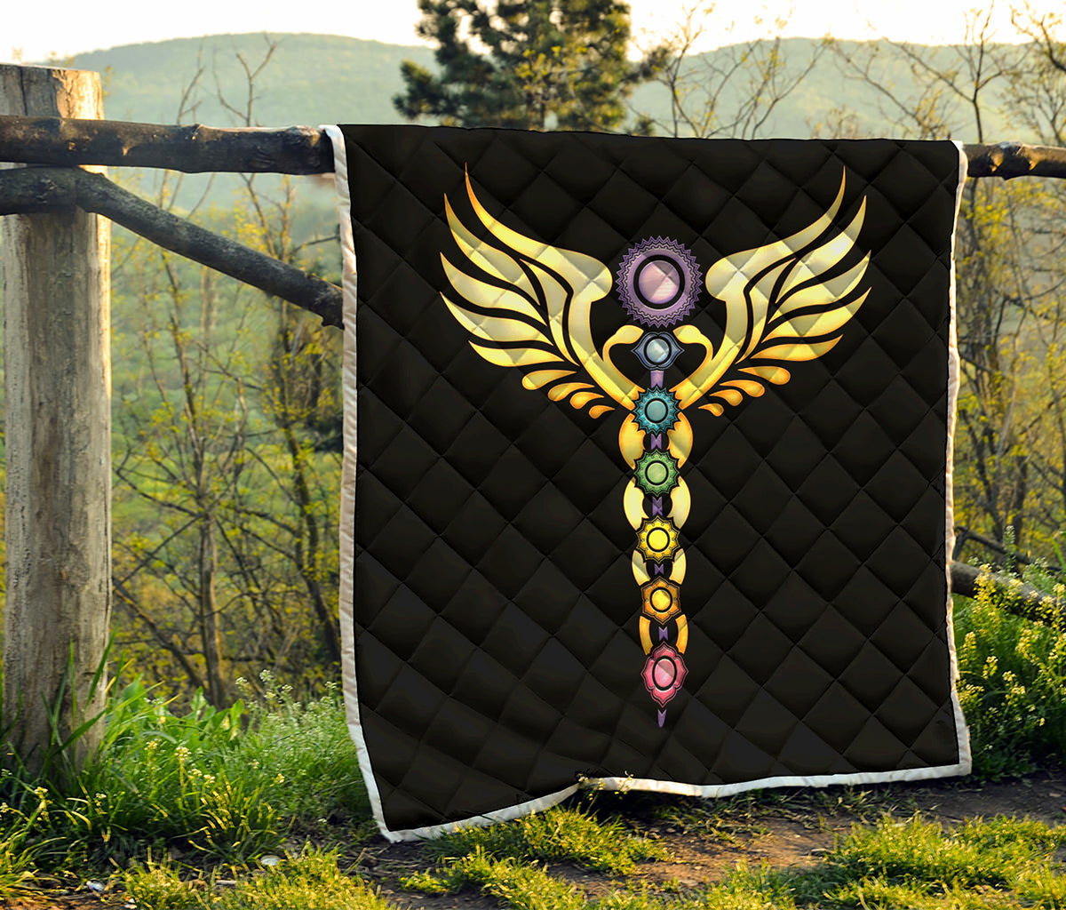The Seven Chakras Caduceus Print Quilt