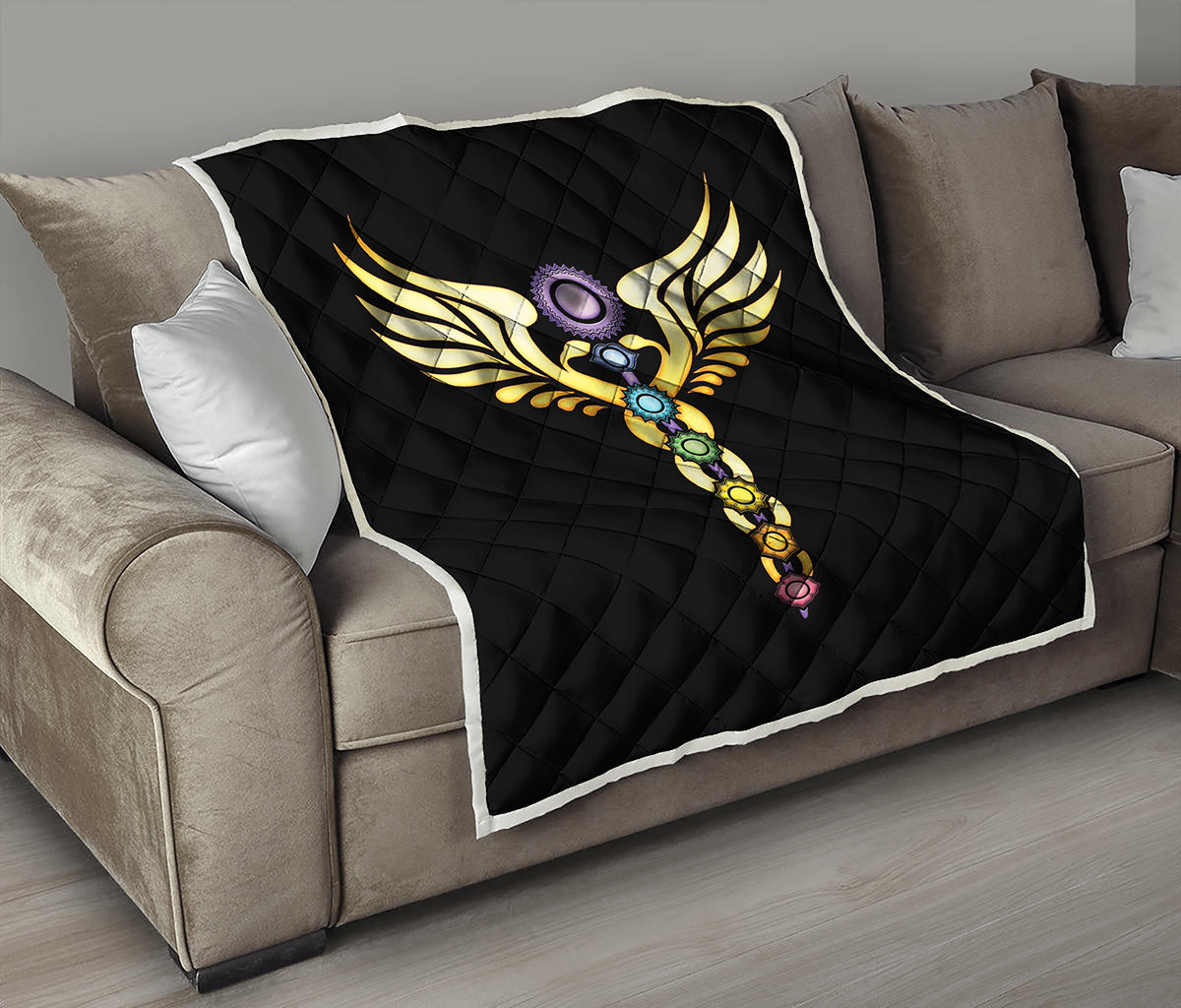 The Seven Chakras Caduceus Print Quilt