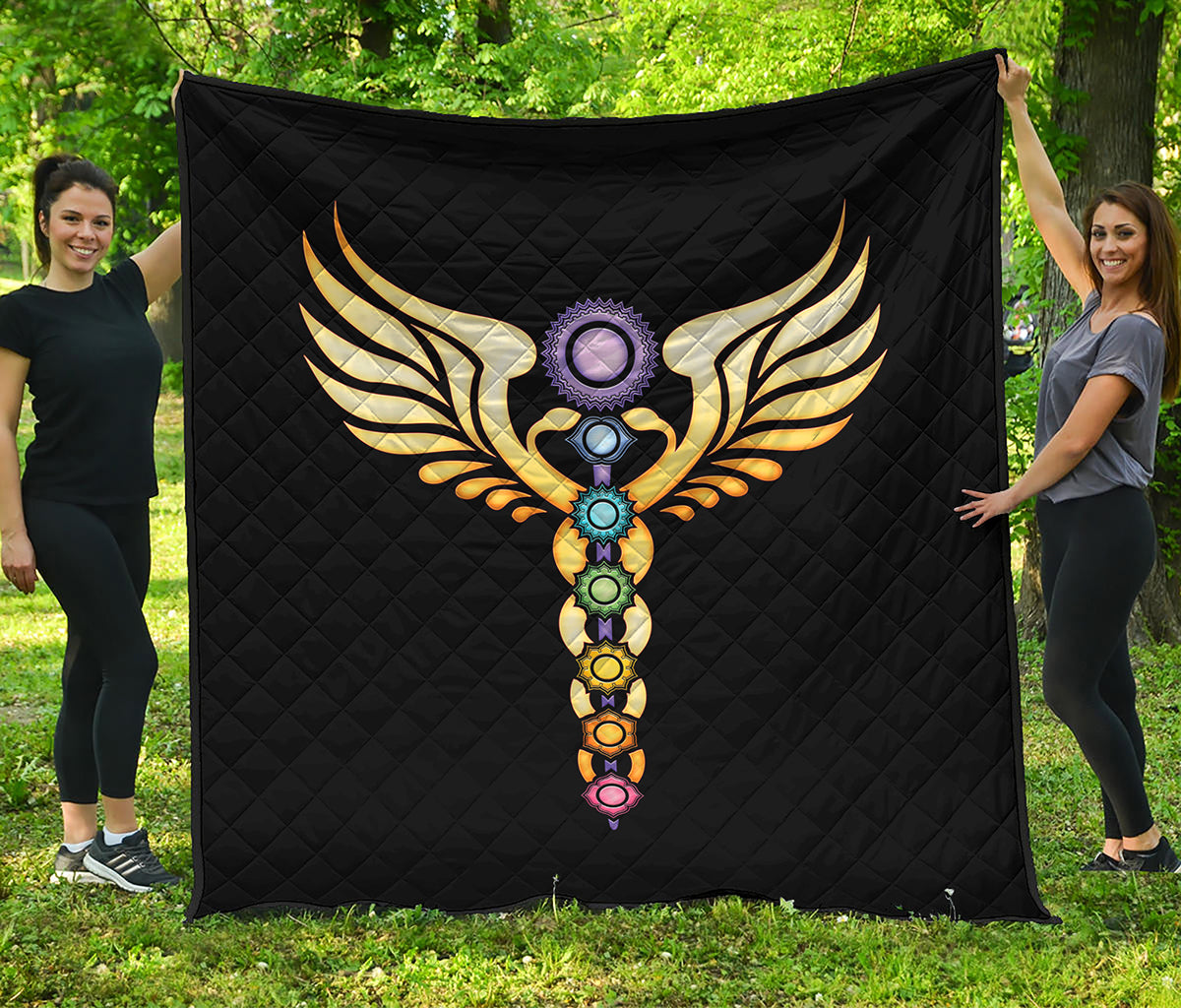 The Seven Chakras Caduceus Print Quilt