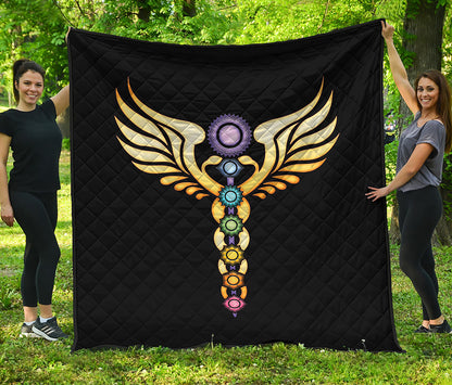 The Seven Chakras Caduceus Print Quilt