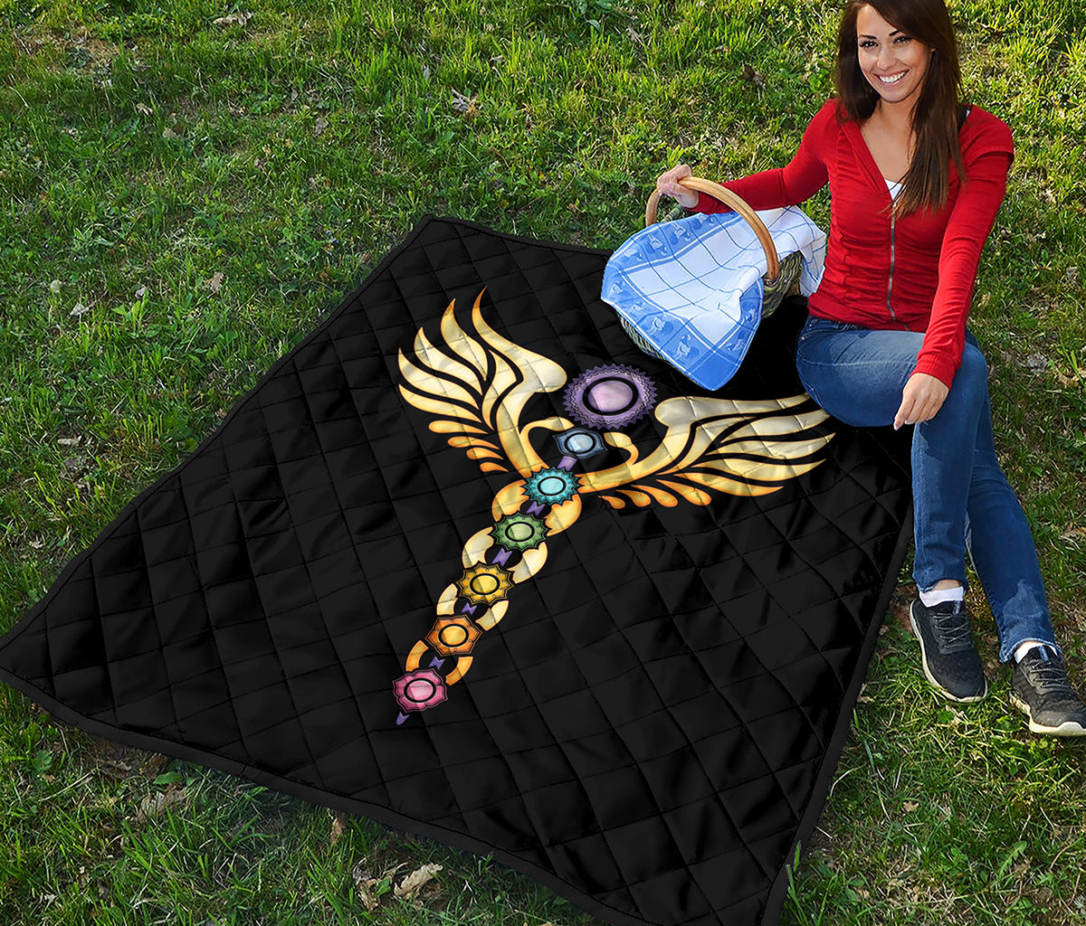 The Seven Chakras Caduceus Print Quilt