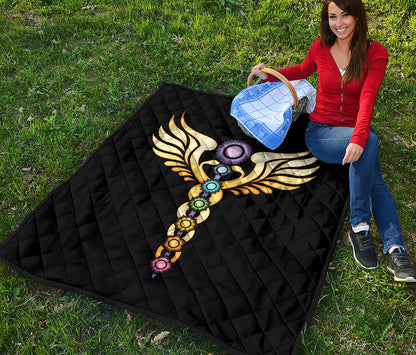 The Seven Chakras Caduceus Print Quilt