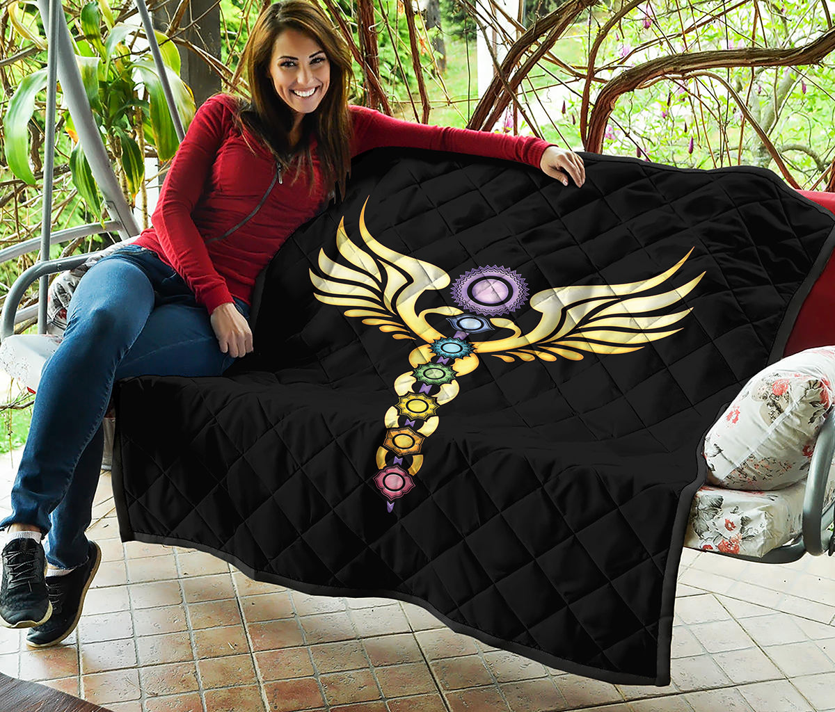 The Seven Chakras Caduceus Print Quilt
