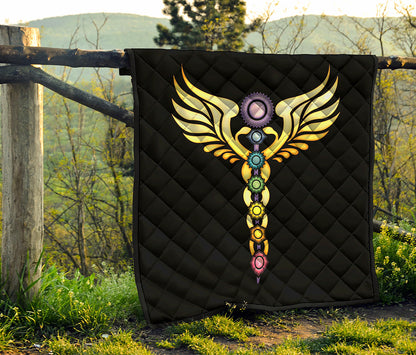 The Seven Chakras Caduceus Print Quilt