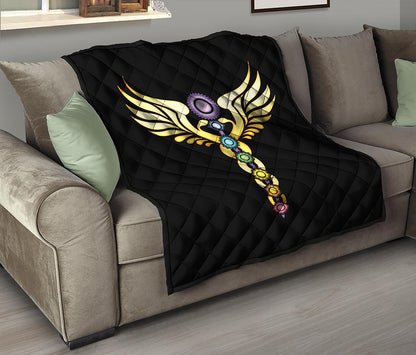 The Seven Chakras Caduceus Print Quilt
