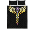 The Seven Chakras Caduceus Print Quilt Bed Set